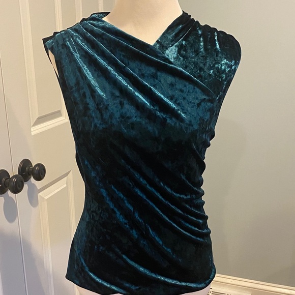 White House Black Market Velvet Drape Top in Deep Blue - Picture 1 of 9